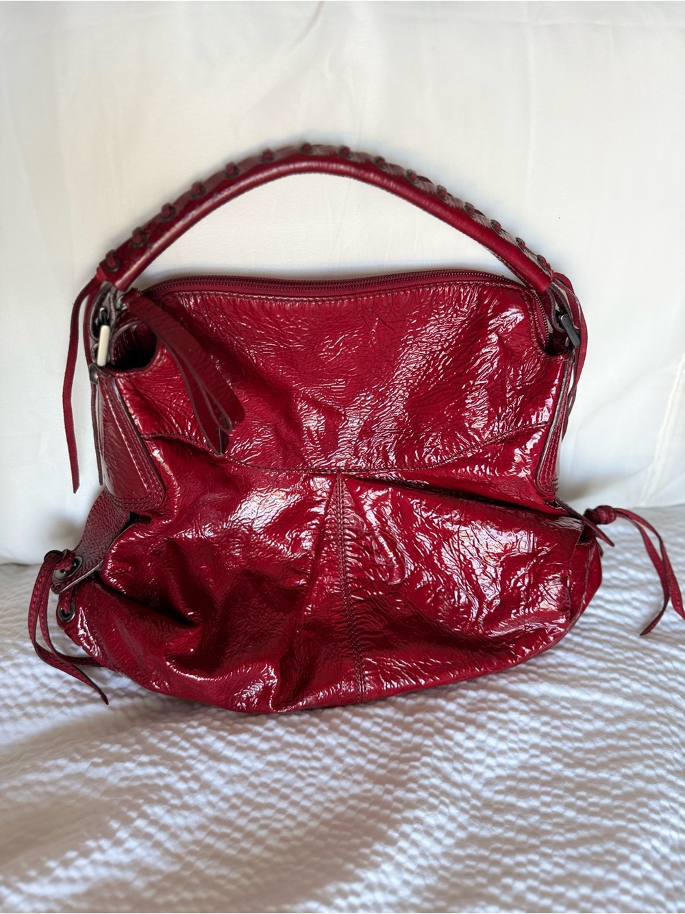 Francesco Biasia Y2K Red Patent Italian Leather Hobo Bag
